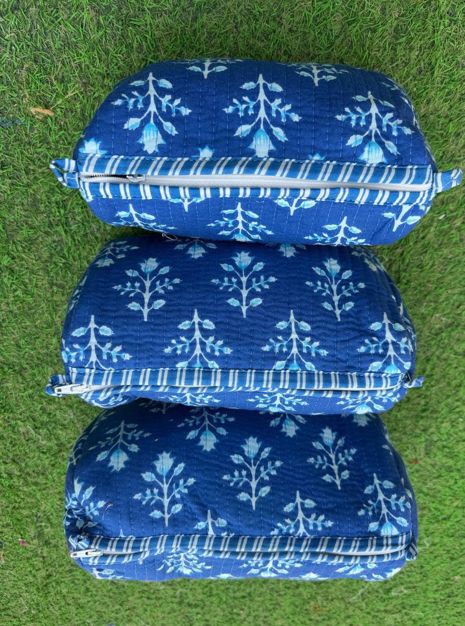 Quilted Make-Up Bag Cosmetic Pouch Block Print Toiletry Bags