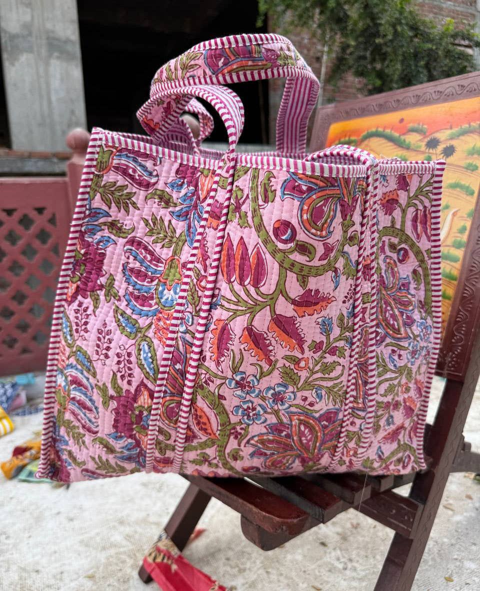 Shopping Bag Quilted Cotton Tote Bag Handprinted Women's Bag