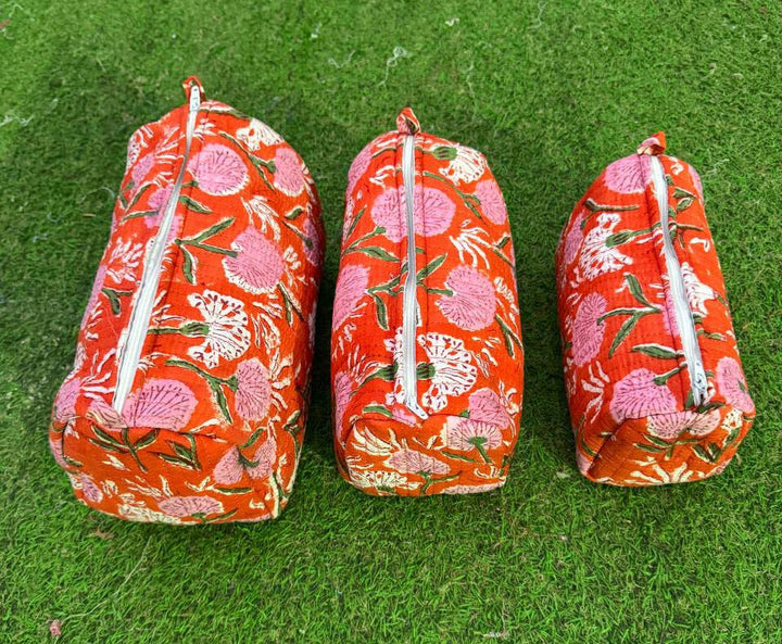 Zipper Pouch Cosmetic Bag Quilted Women Bag Floral Print Bag