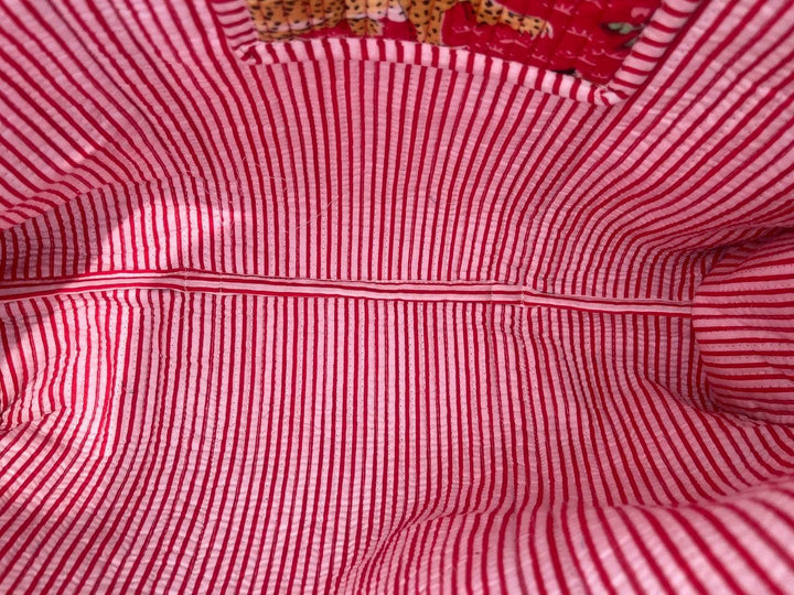 Tiger Printed Cotton Quilted Handbag Women Shoulder Bag Tote