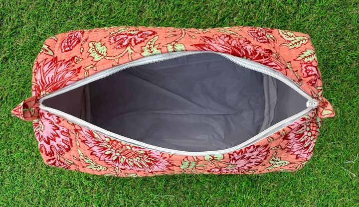 Cotton Block Printed Cosmetic Bag Large Quilted Toiletry Bag