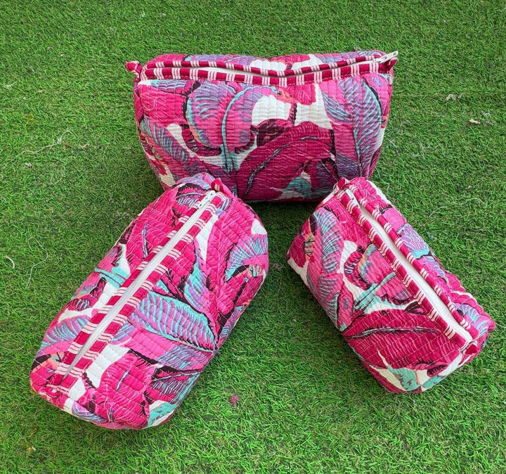 Leaf Print Beautiful Bag Cotton Bag Quilted Bag Cosmetic Bag