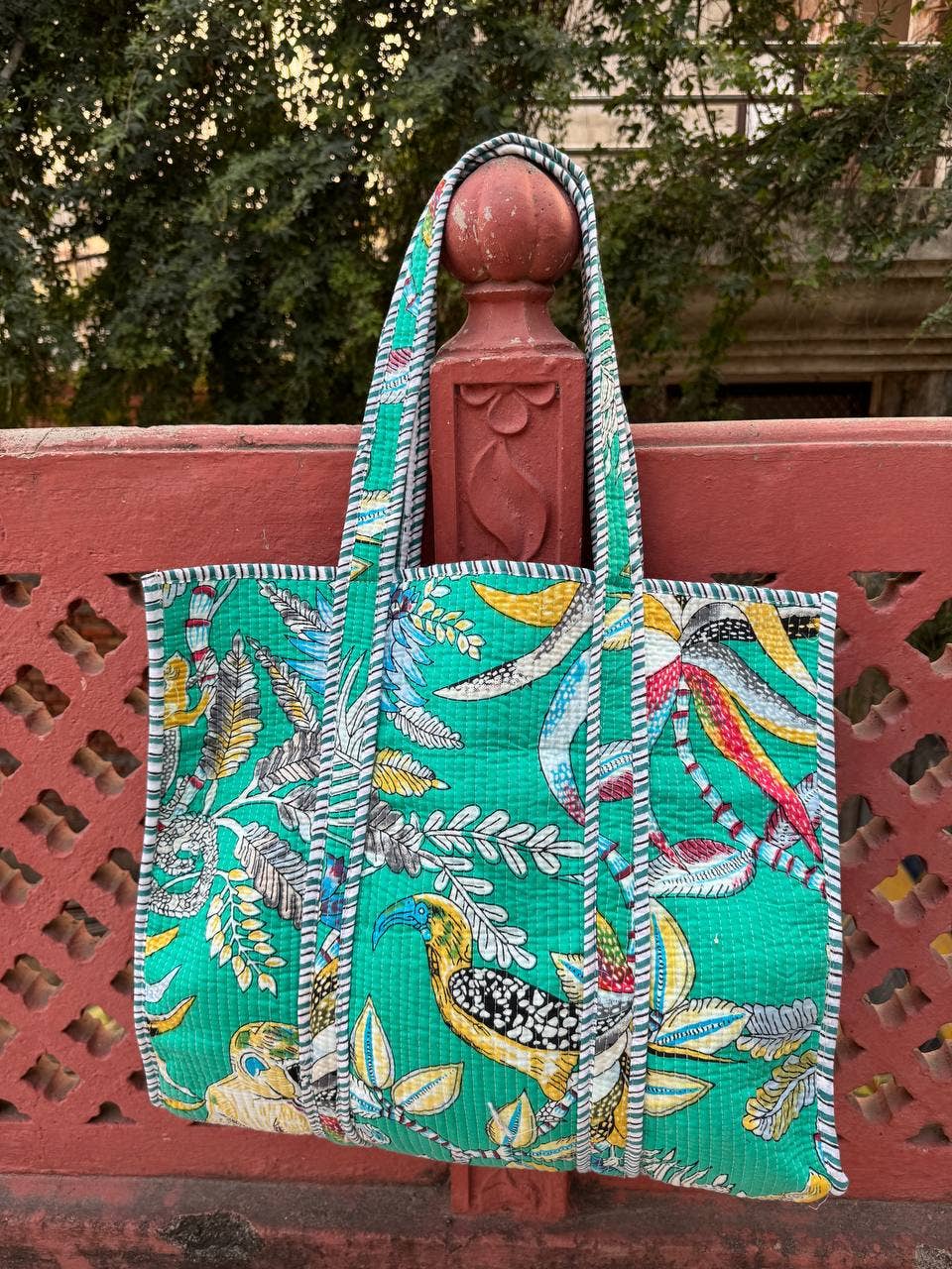 Bird Printed Bag Cotton Quilted Bag Market Bag Shopping Bags