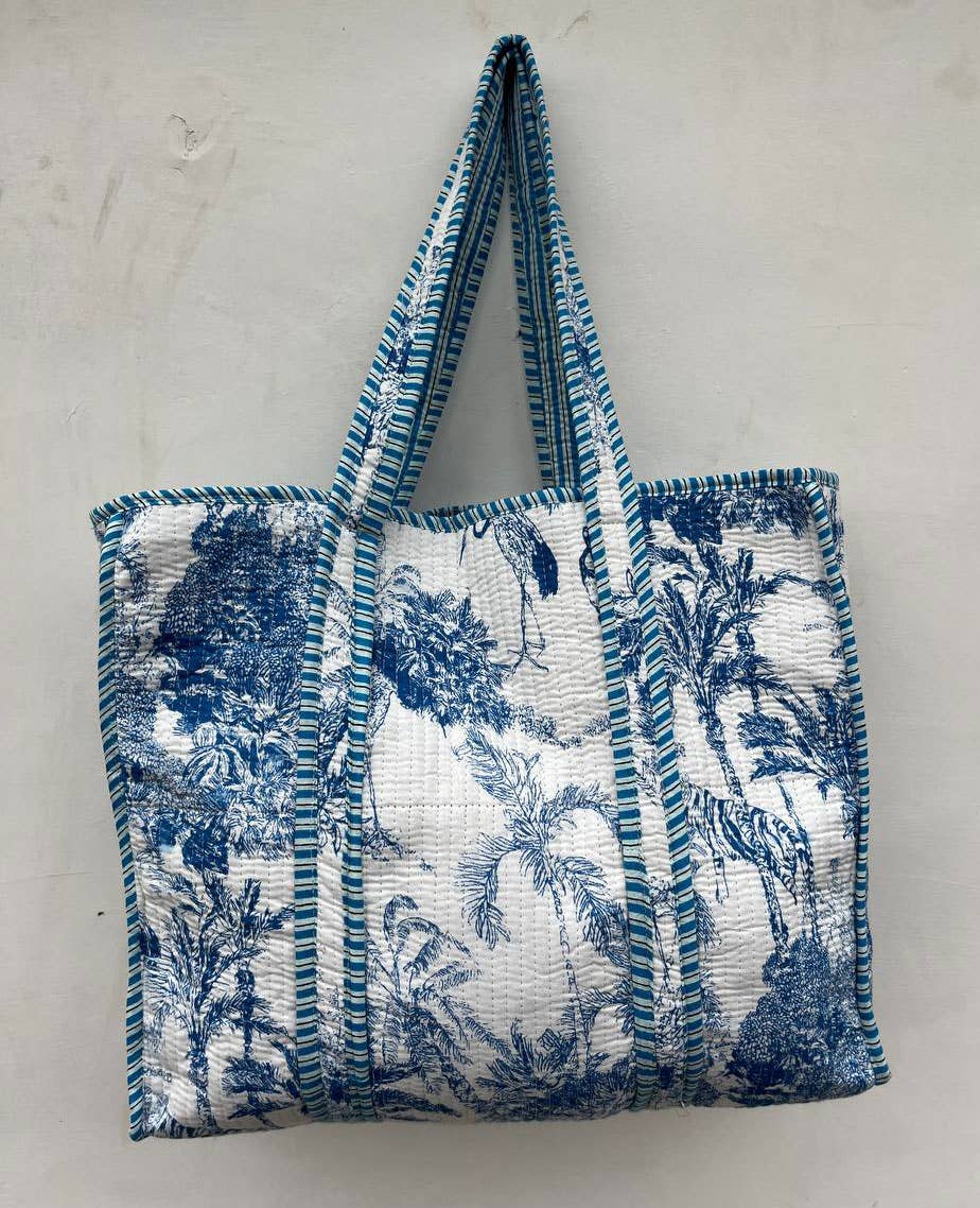 Handprinted Reversible Large Multicolor Cotton Quilted Bags