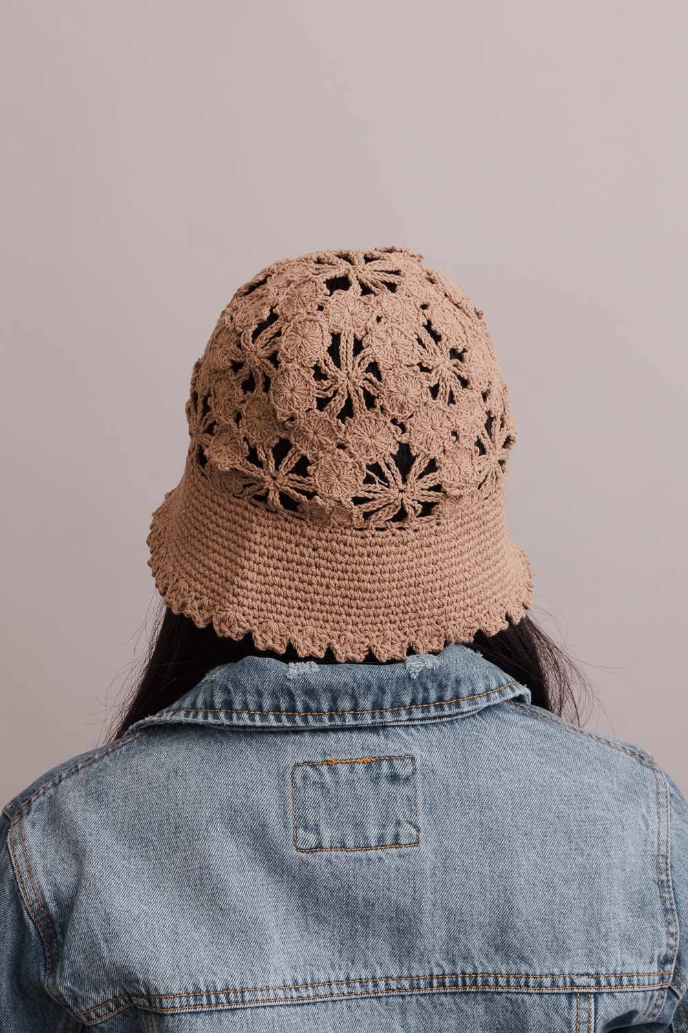 Floral Crochet Bucket Sun Hat: Taupe