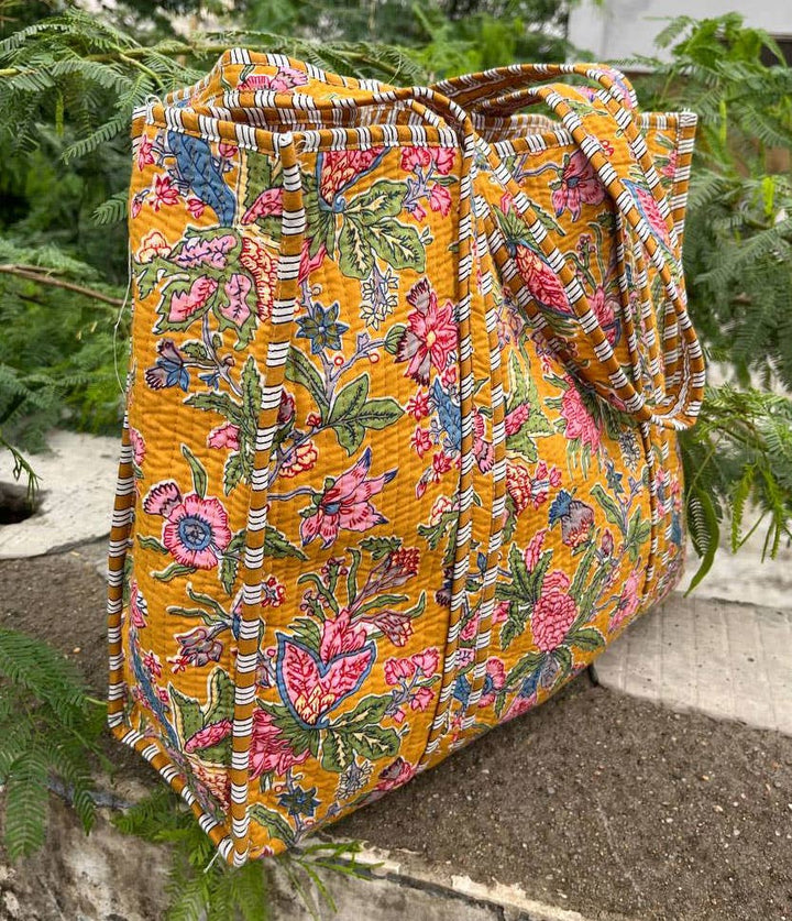Indian Cotton Quilted Jhola Bag Floral Printed Shopping Bags