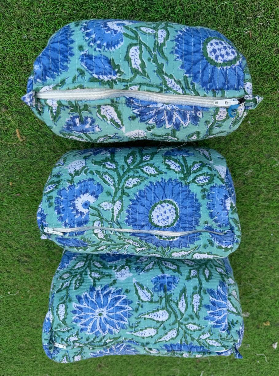 Sky Blue Block Printed Bag Indian Cotton Quilted Women Bags