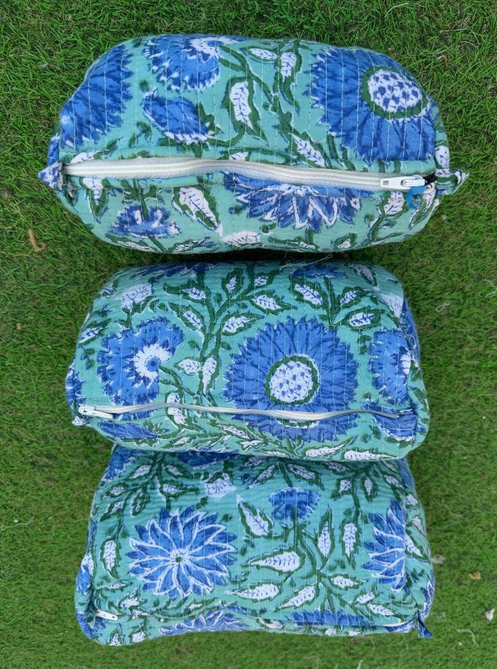 Sky Blue Block Printed Bag Indian Cotton Quilted Women Bags