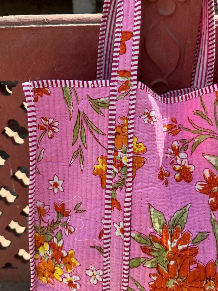 Jaipuri Block Printed Quilted Shopping Bag Indian Cotton Bag