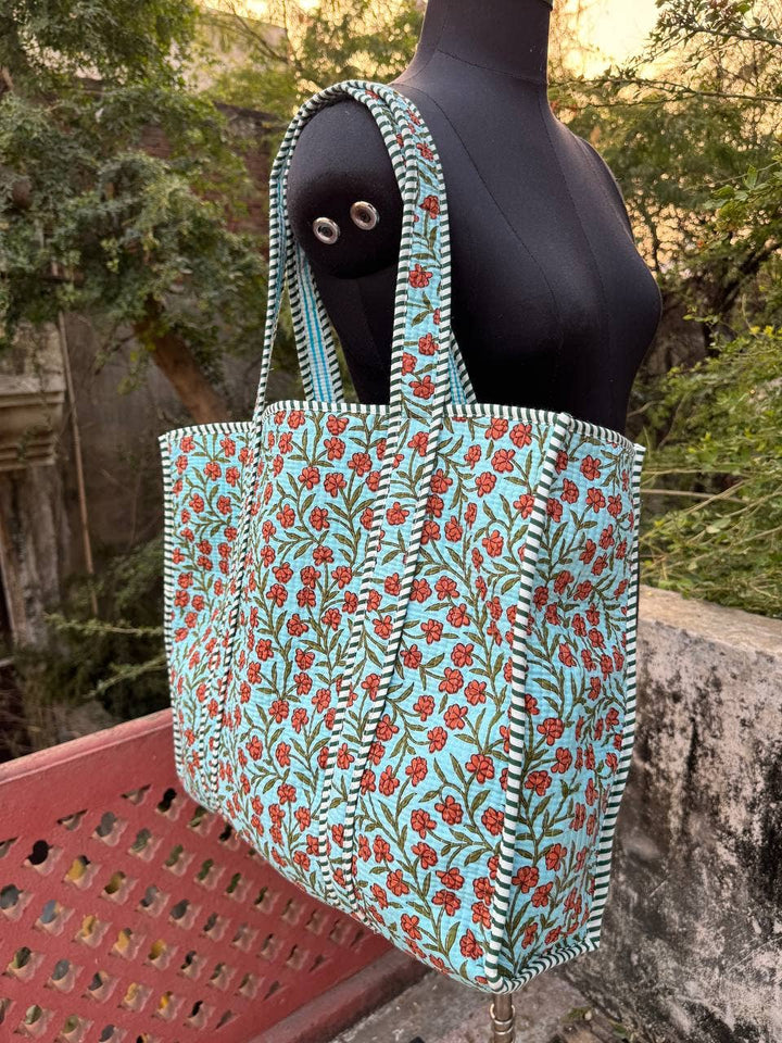 Small Floral Printed Bag Quilted Cotton Bag Tote Bag Travel