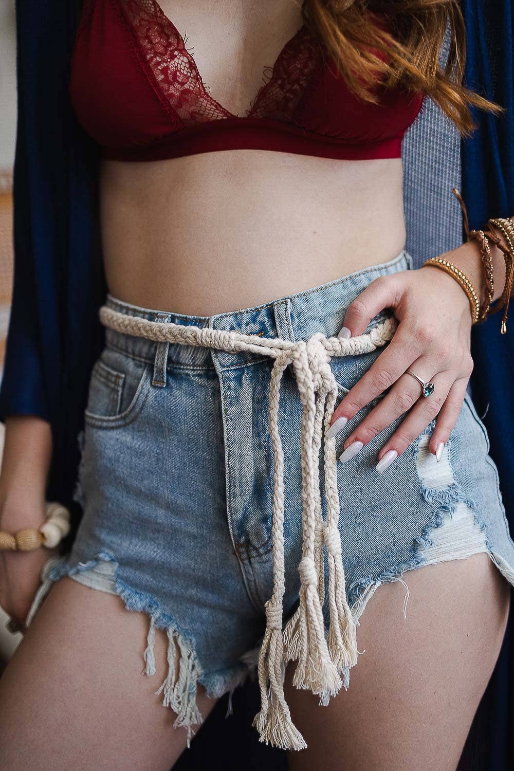 π΅ Trendy Western Braided Rope Tie Belt - Boutique Fave: Ivory