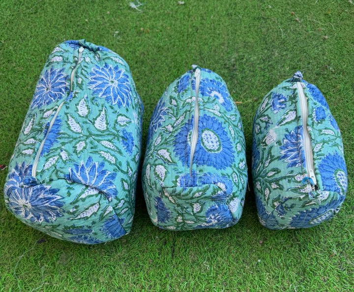 Sky Blue Block Printed Bag Indian Cotton Quilted Women Bags