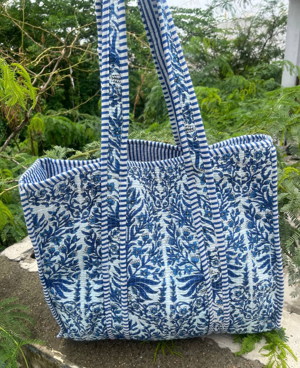 Women Shopping Bag Quilted Bag Hand Block Printed Tote Bags