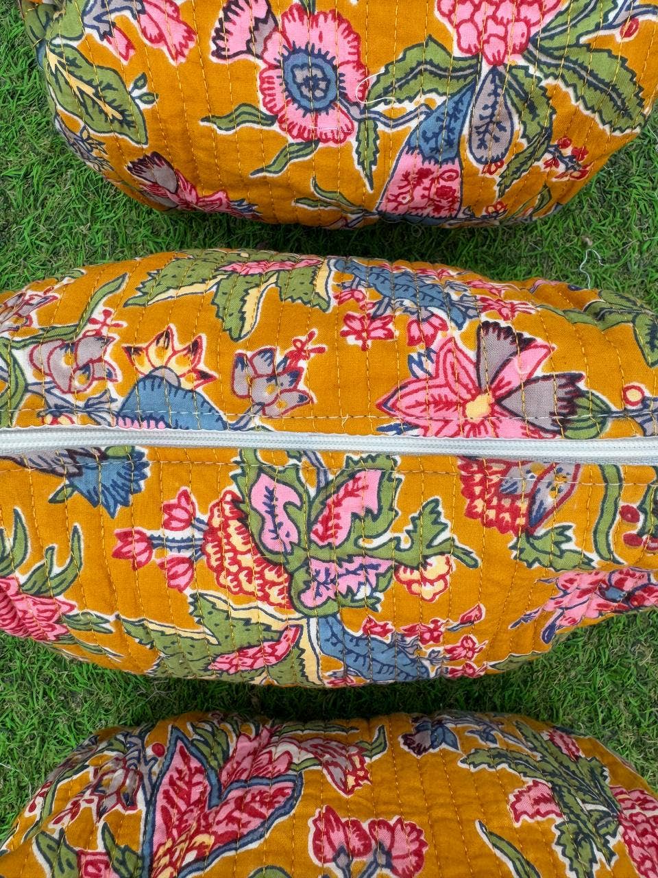 Large Cotton Quilted Block Print Bag Makeup Bag Toiletry Bag