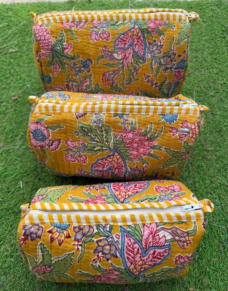 Beautiful Block Printed Bag Cotton Cosmetic Bag Quilted Bags