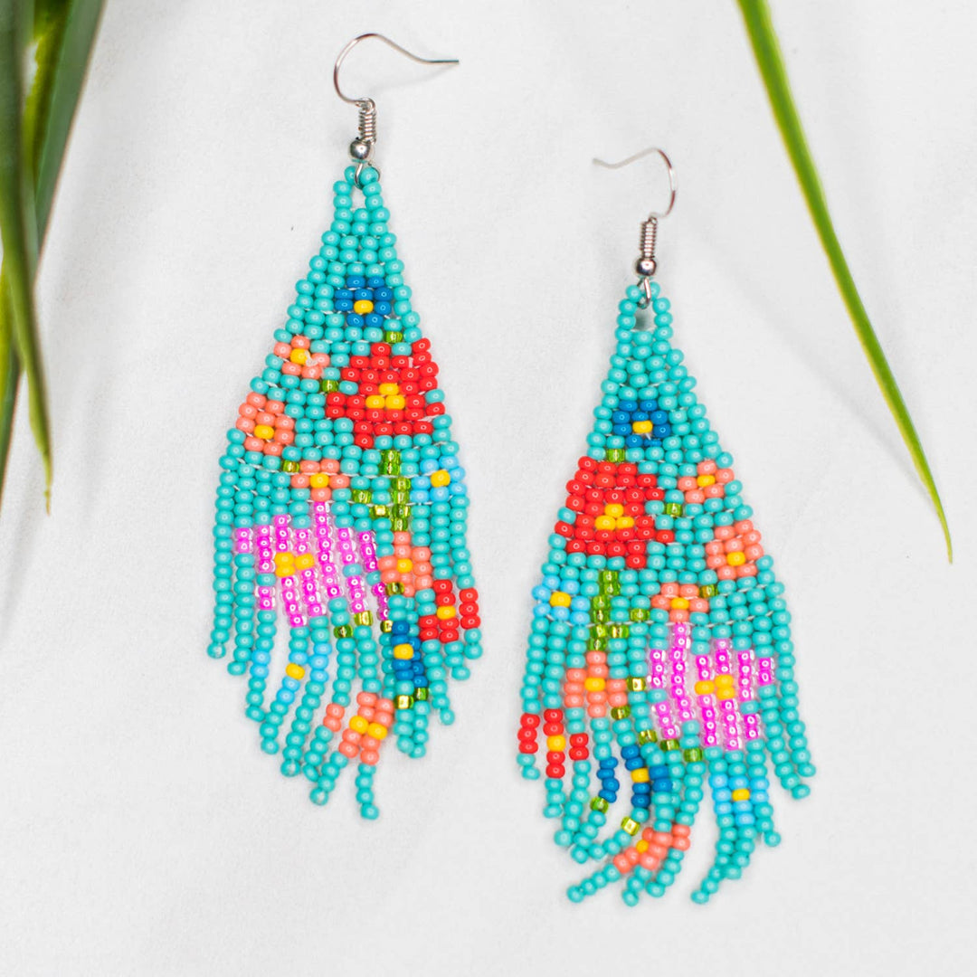 Flower Fringe Earrings: Turquoise