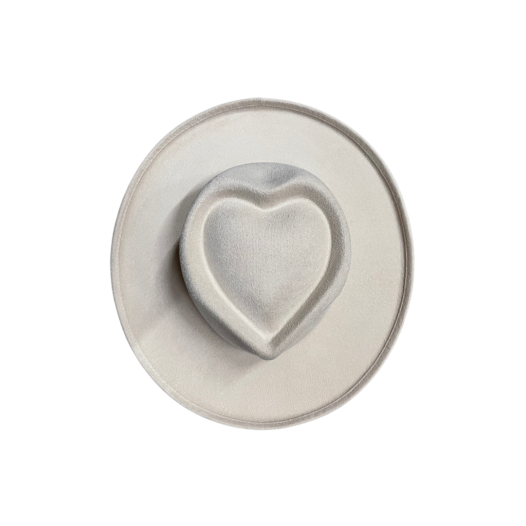 Vegan Suede Pencil Curl Brim Sweetheart Crown Fedora Hats: Taupe