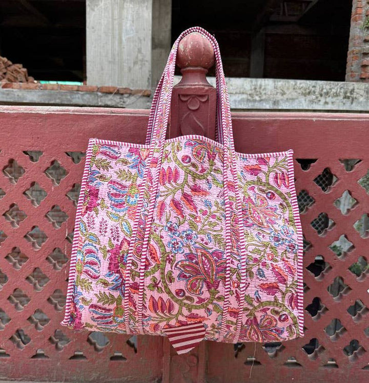 Shopping Bag Quilted Cotton Tote Bag Handprinted Women's Bag