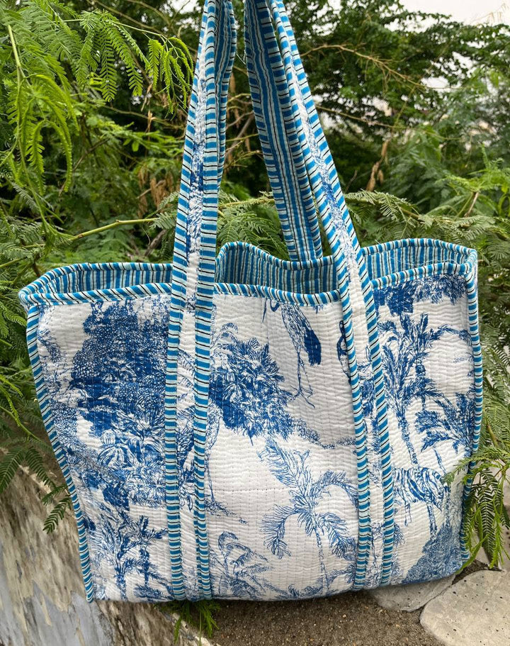 Handprinted Reversible Large Multicolor Cotton Quilted Bags