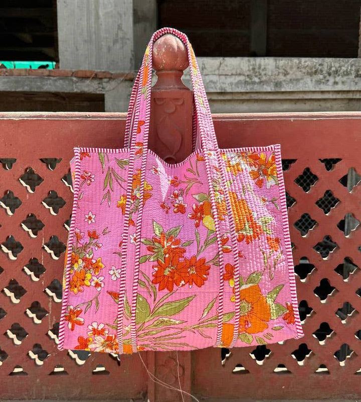 Jaipuri Block Printed Quilted Shopping Bag Indian Cotton Bag