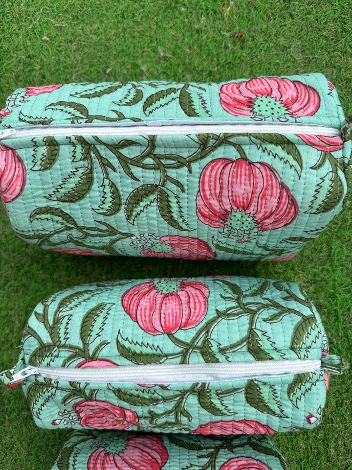 Stylish Bag Hand Block Print Quilted Cotton Bag Cosmetic Bag
