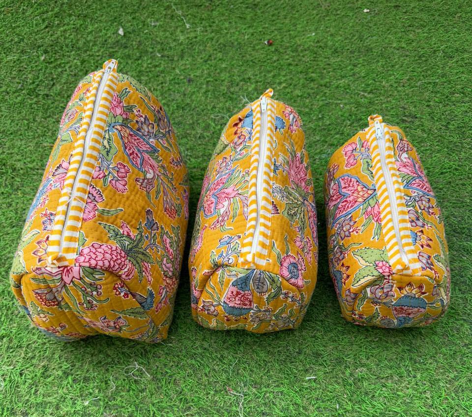 Beautiful Block Printed Bag Cotton Cosmetic Bag Quilted Bags