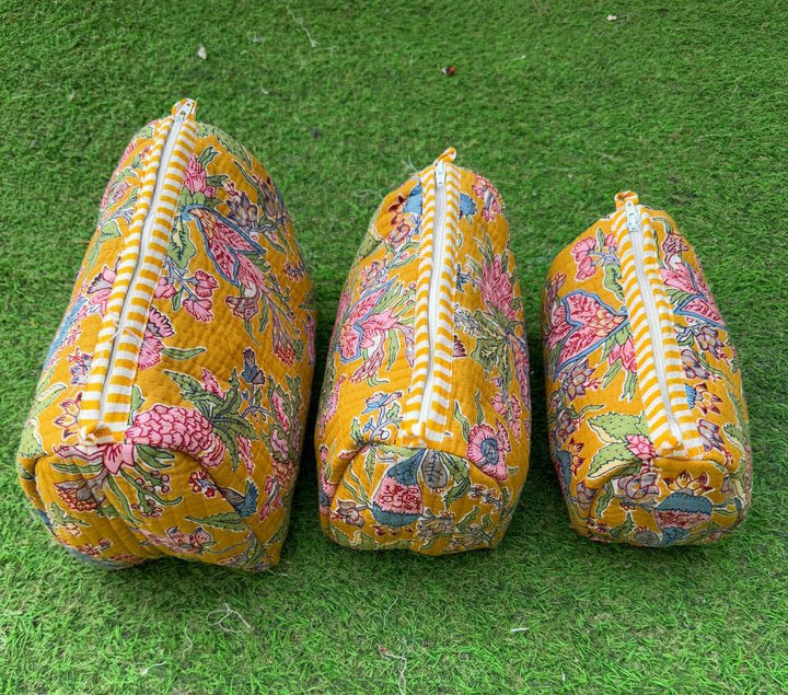 Beautiful Block Printed Bag Cotton Cosmetic Bag Quilted Bags