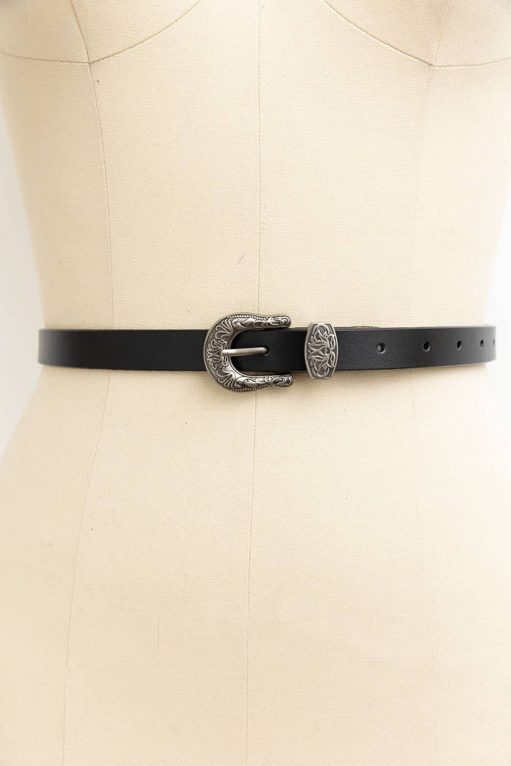 Western Style Skinny Leather Belt - Cowgirl Chic: Red