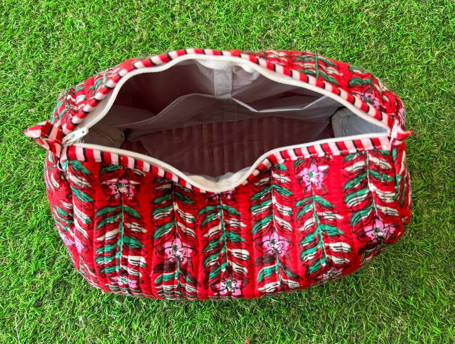 Block Print Cosmetic Bag Cotton Quilted Toiletry Women Bags