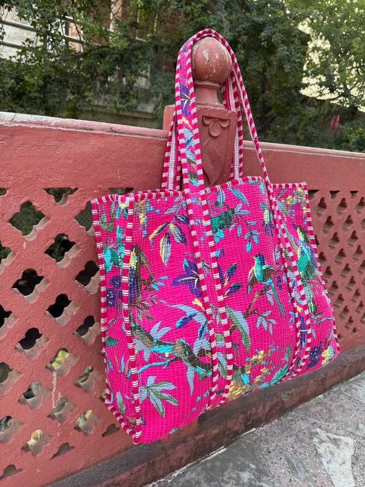 Bird Printed Bag Cotton Quilted Bag Market Bag Shopping Bags