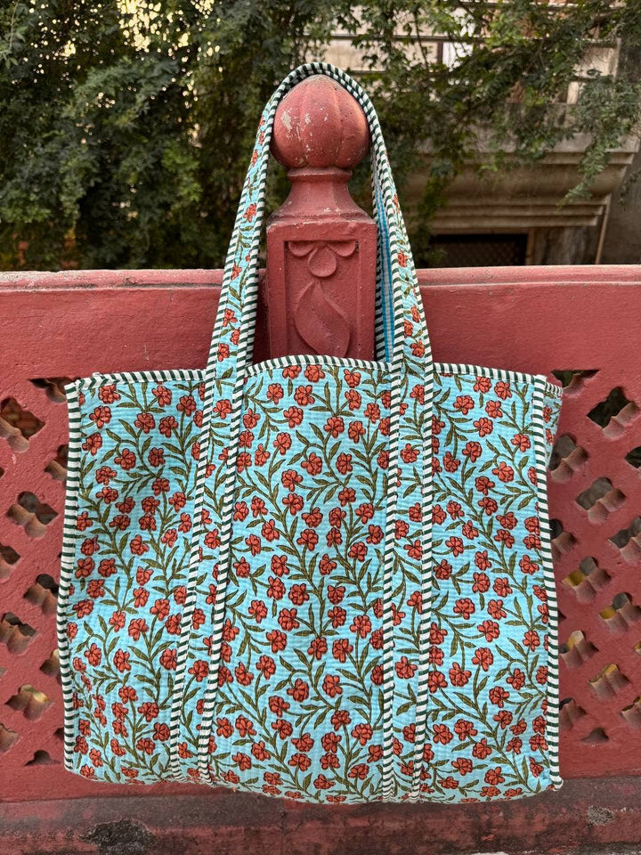 Small Floral Printed Bag Quilted Cotton Bag Tote Bag Travel