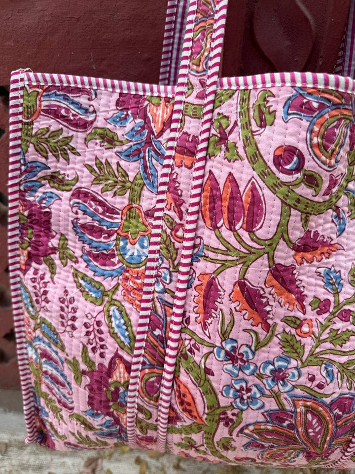 Shopping Bag Quilted Cotton Tote Bag Handprinted Women's Bag