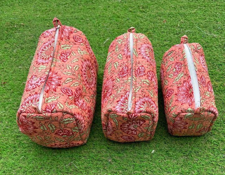 Cotton Block Printed Cosmetic Bag Large Quilted Toiletry Bag