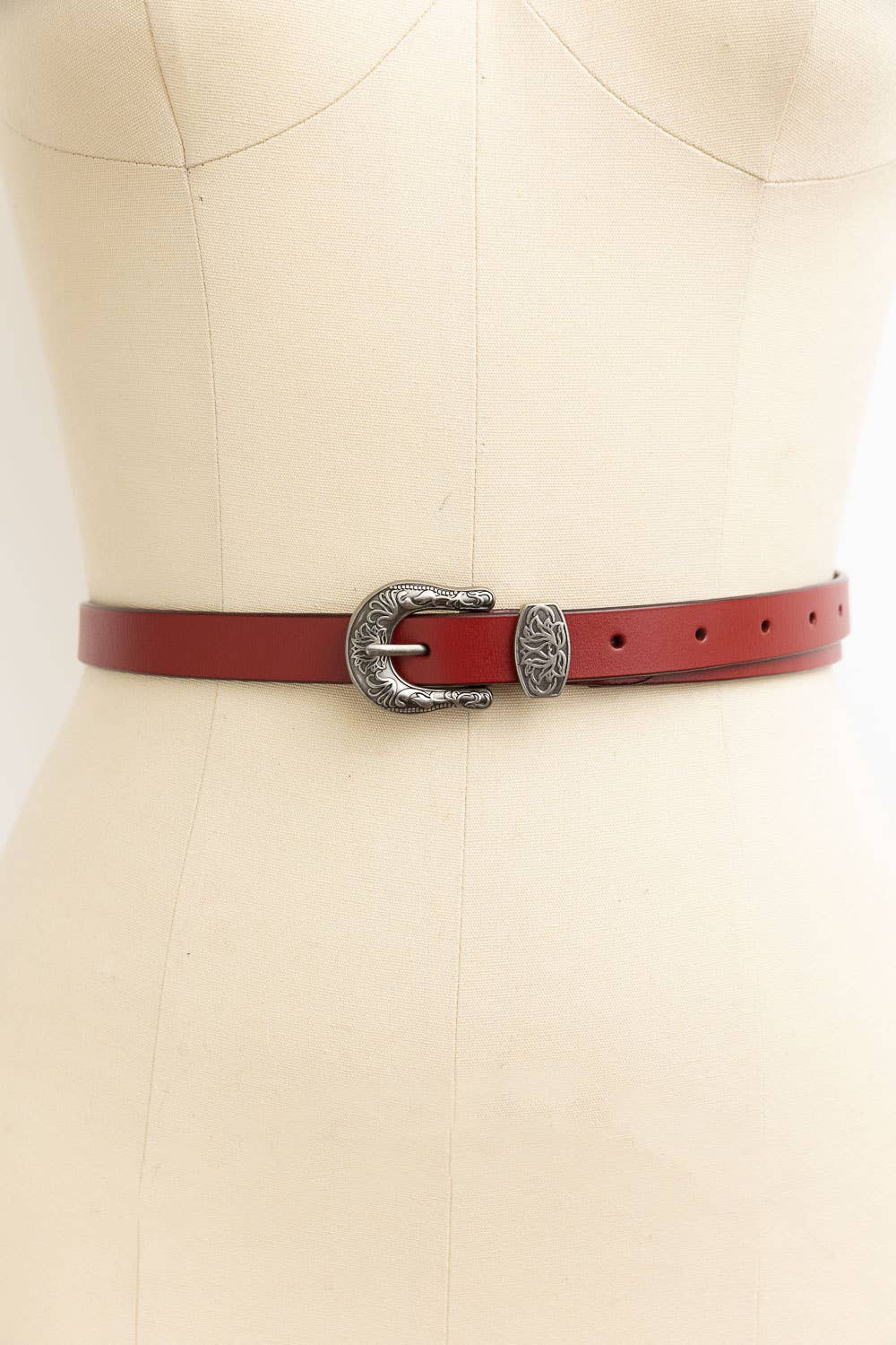Western Style Skinny Leather Belt - Cowgirl Chic: Black