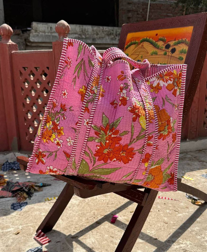 Jaipuri Block Printed Quilted Shopping Bag Indian Cotton Bag