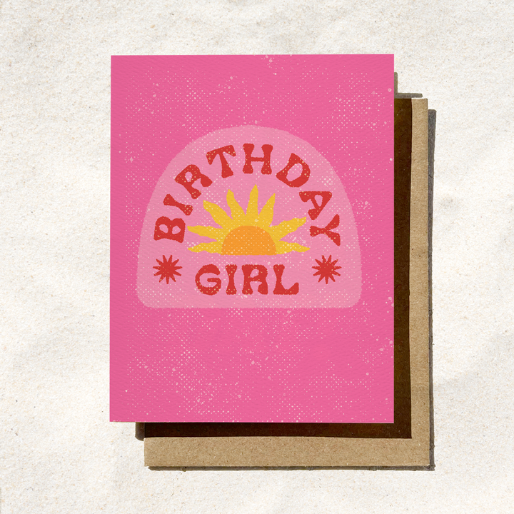 Birthday Girl Card | Retro Pink Sun Party Greeting Card