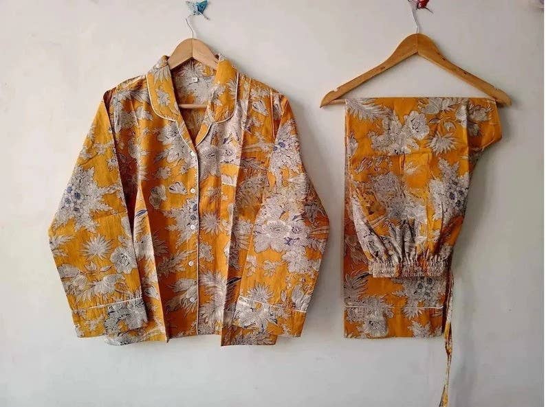 Floral Printed Pajama Set Cotton PJ Set Women Nightwear: S