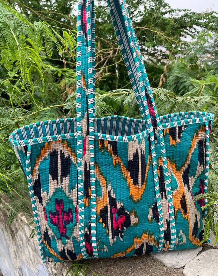 Ikat Print Tote Bags Indian Cotton Quilted Large Travel Bags