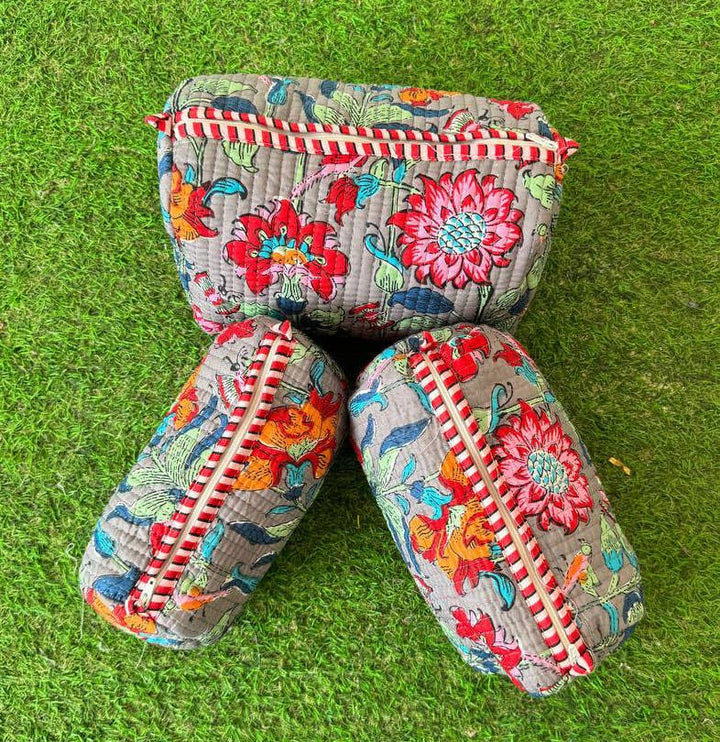 Beautiful Floral Print Bag Handmade Cotton Quilted Pouch Bag