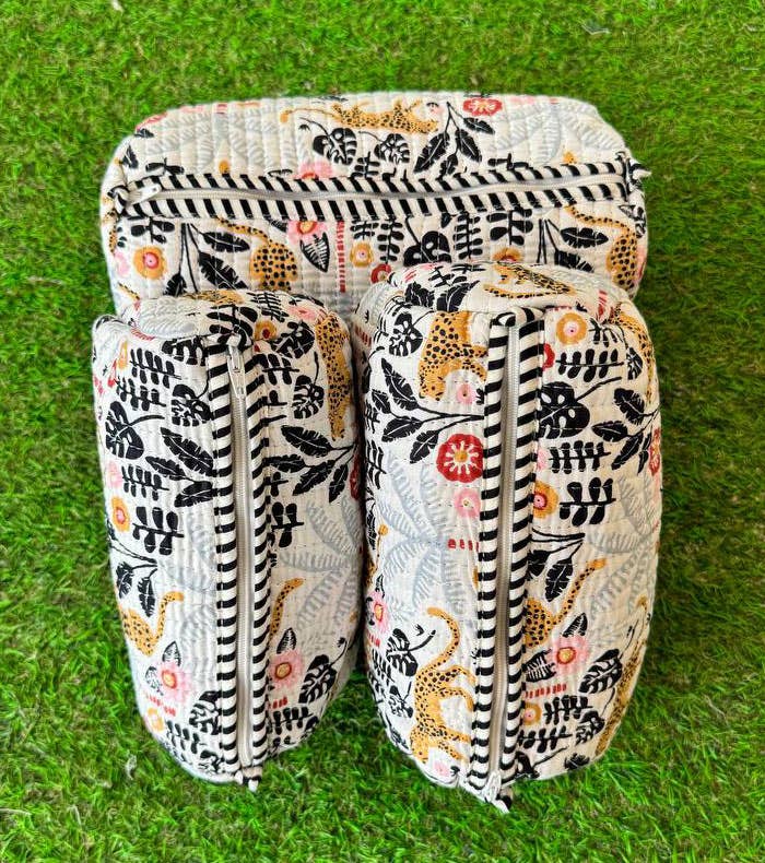 Handprinted Indian Cotton Cosmetic Bag Quilted Toiletry Bags