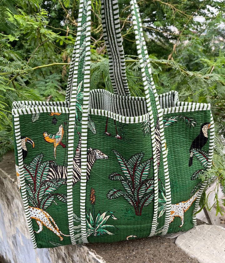 Animal Printed Cotton Quilted Jhola Bag Women Shopping Bags