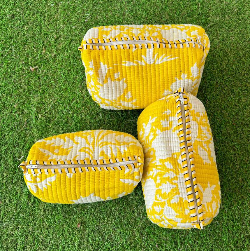 Yellow Cosmetic Bag Toiletry Bag Indian Cotton Quilted Bags