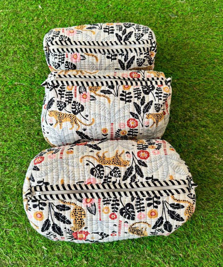 Handprinted Indian Cotton Cosmetic Bag Quilted Toiletry Bags