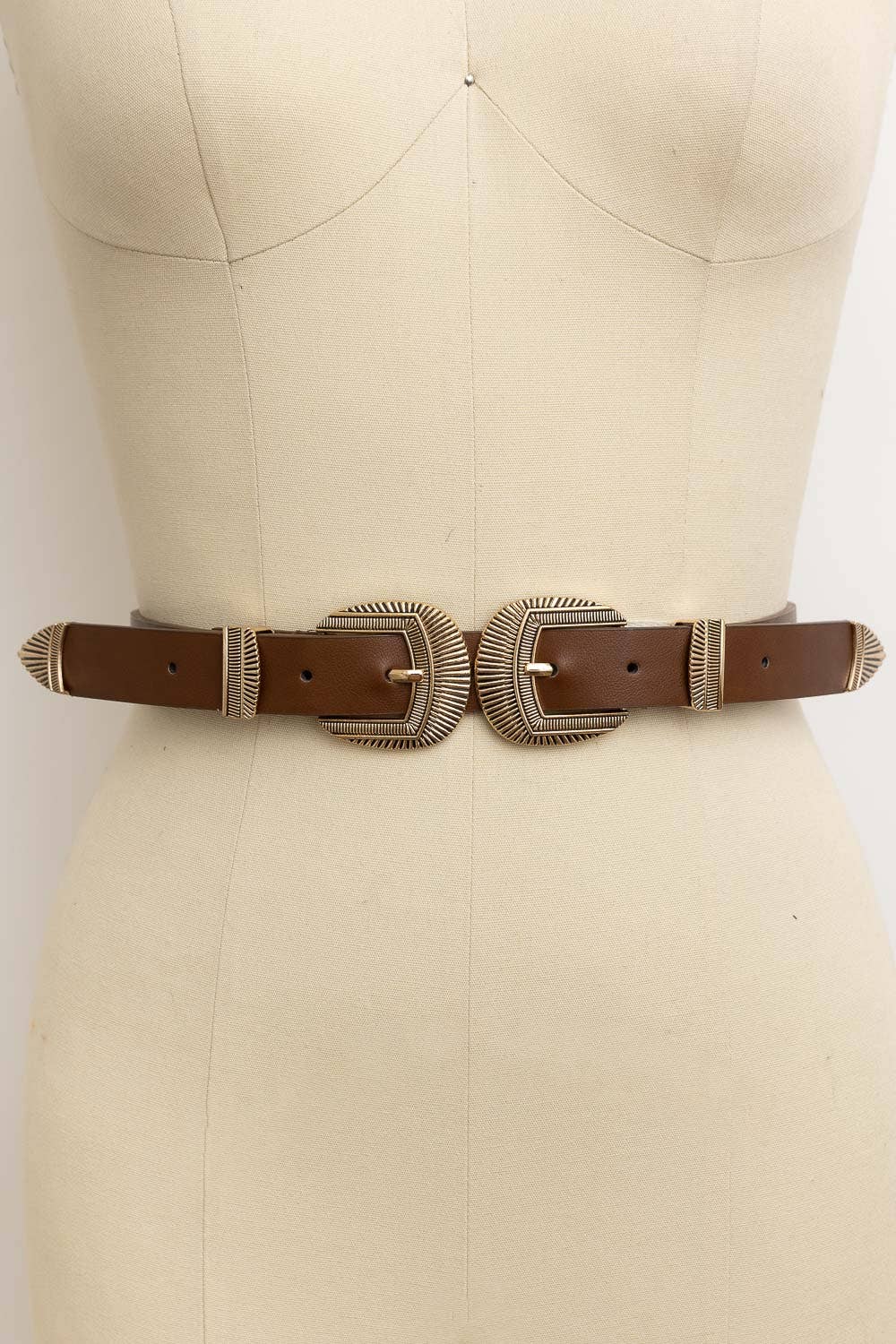 Bestseller! - Double Buckle Faux Leather Western Style Belt: Camel