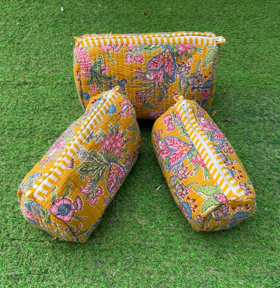 Beautiful Block Printed Bag Cotton Cosmetic Bag Quilted Bags