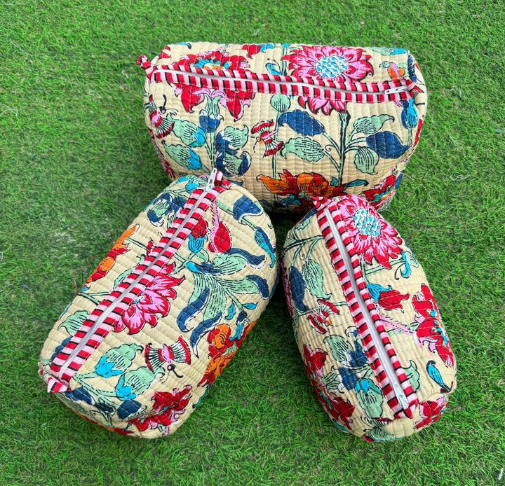 Colorful Floral Printed Bag Cotton Quilted Bag Toiletry Bags