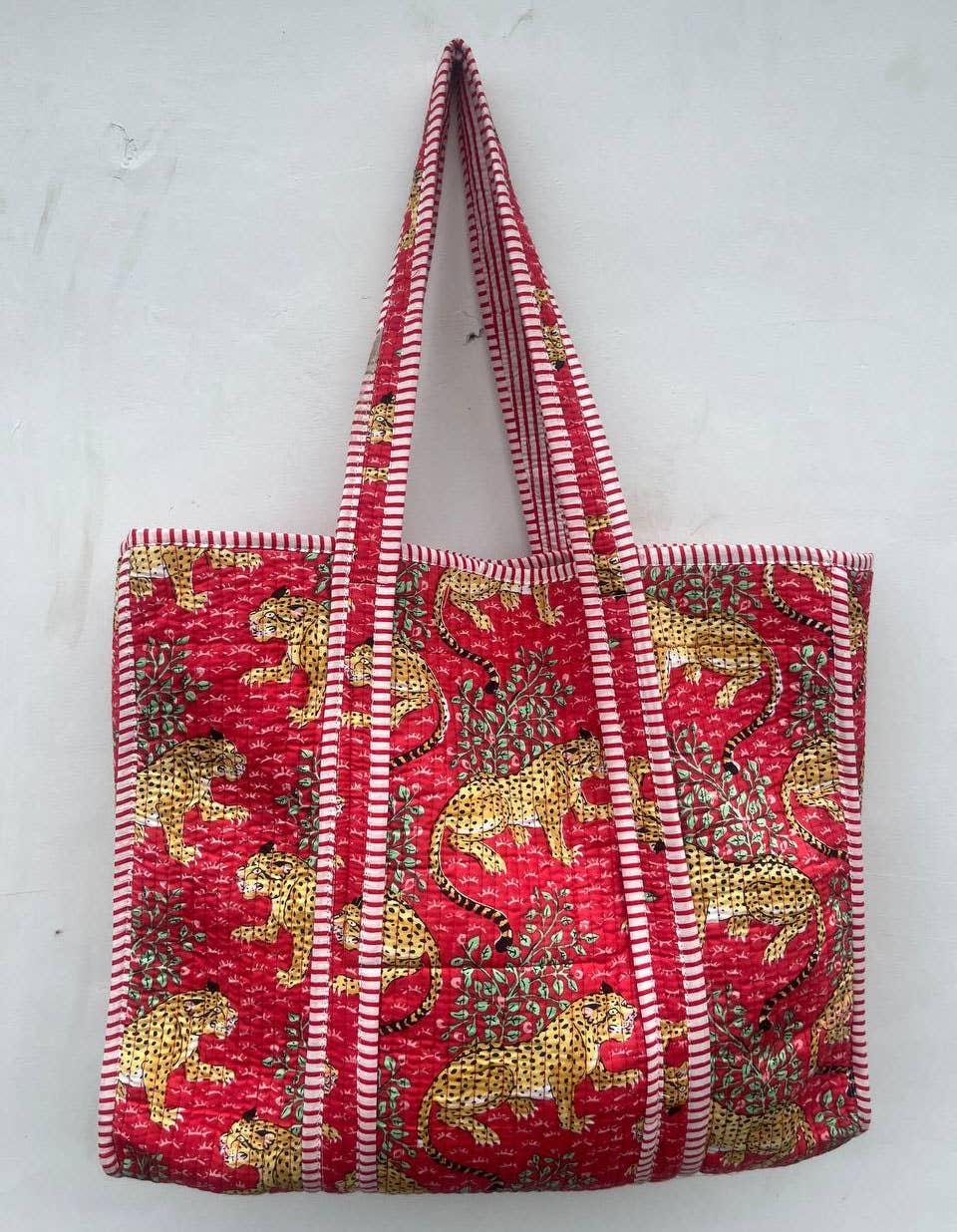 Tiger Printed Cotton Quilted Handbag Women Shoulder Bag Tote