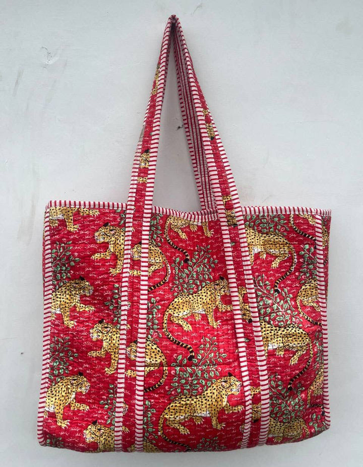 Tiger Printed Cotton Quilted Handbag Women Shoulder Bag Tote