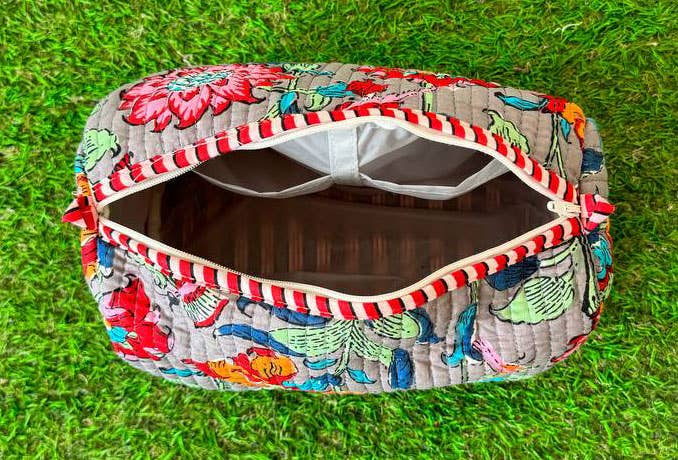 Beautiful Floral Print Bag Handmade Cotton Quilted Pouch Bag