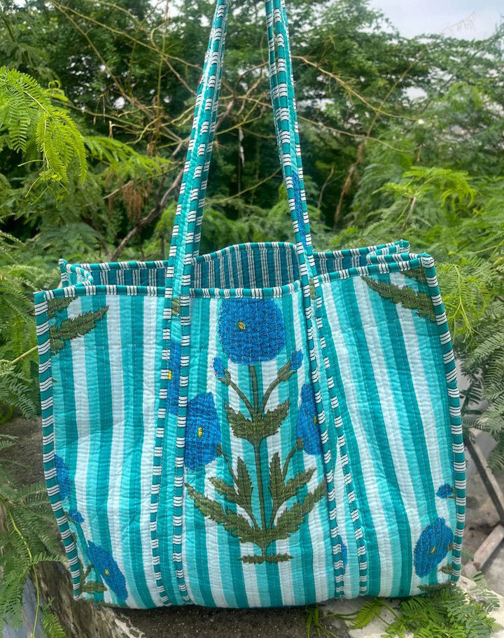 Bridal Shoulder Cotton Bags Floral Printed Quilted Shopping